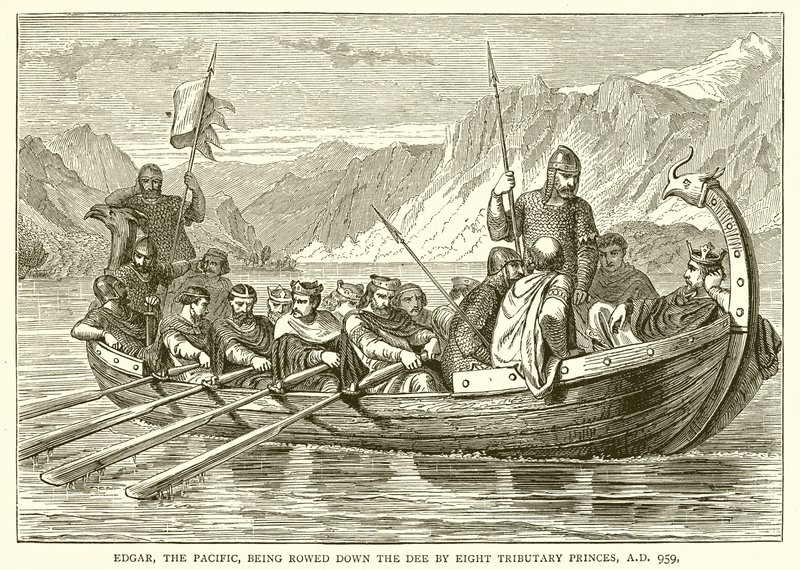 Edgar, o Pacífico, sendo rebocado pelo Dee por oito príncipes tributários, AD 959 de English School