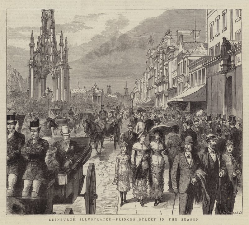 Edinburgh Illustrated, Princes Street in the Season (gravura) de English School