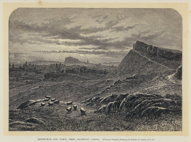 Edinburgh Old Town, de Salisbury Craigs (gravura) de English School