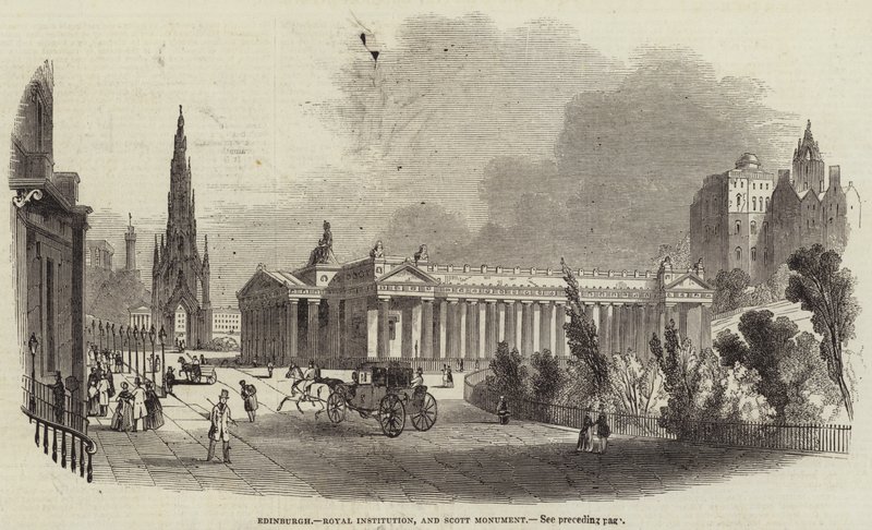 Edimburgo, Instituição Real, e Monumento Scott (gravura) de English School