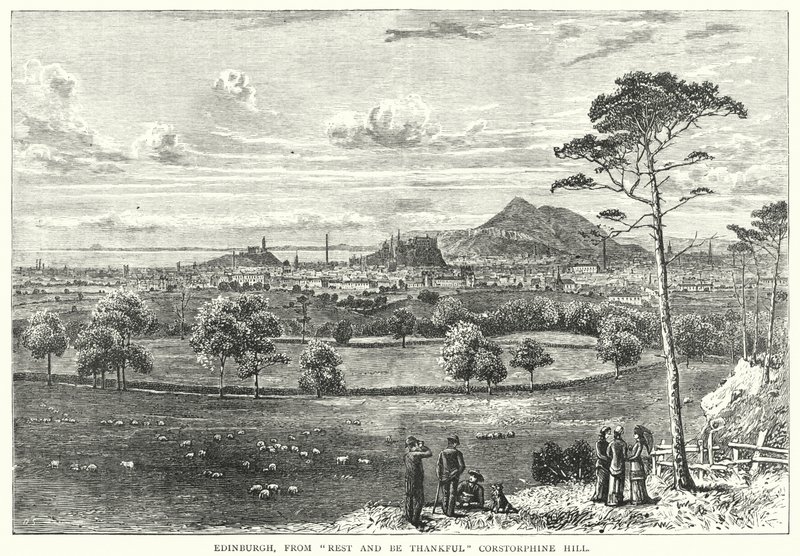 Edimburgo, de "Rest and Be Thankul" Corstorphine Hill (gravura) de English School