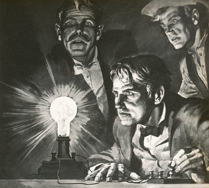 Experimentação de Edison com lâmpadas de English School