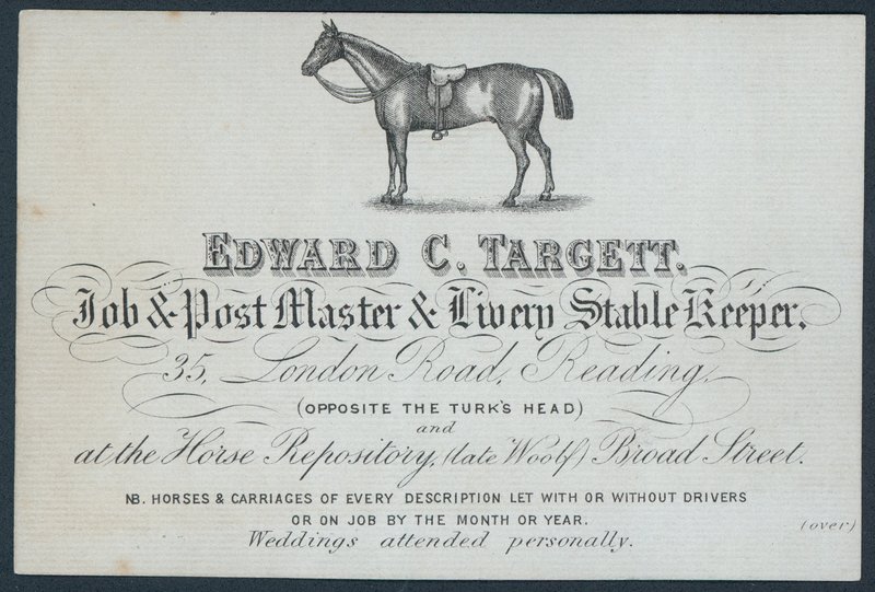 Edward C Targett, trabalho e pós-mestre e libré guarda estável, cartão de comércio de English School