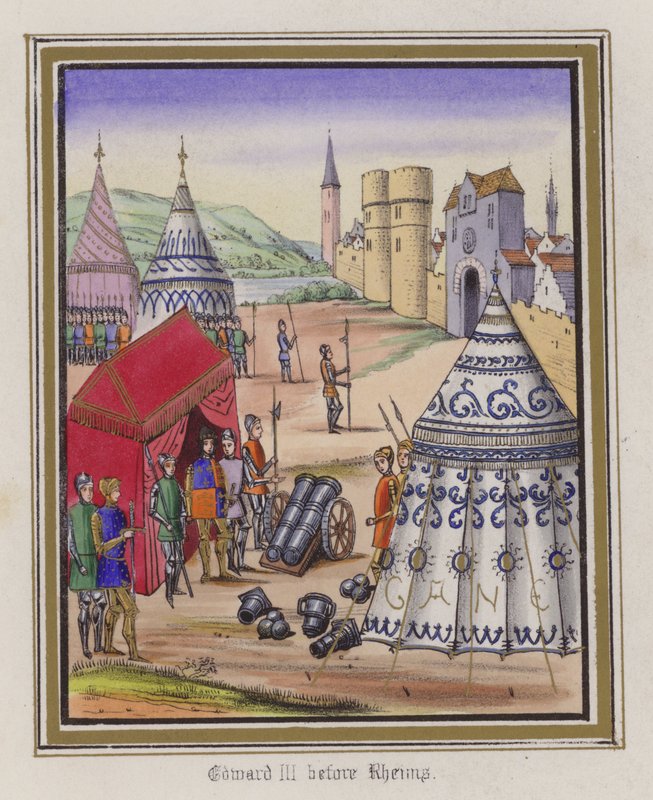 Edward III antes de Rheims (gravura colorida) de English School