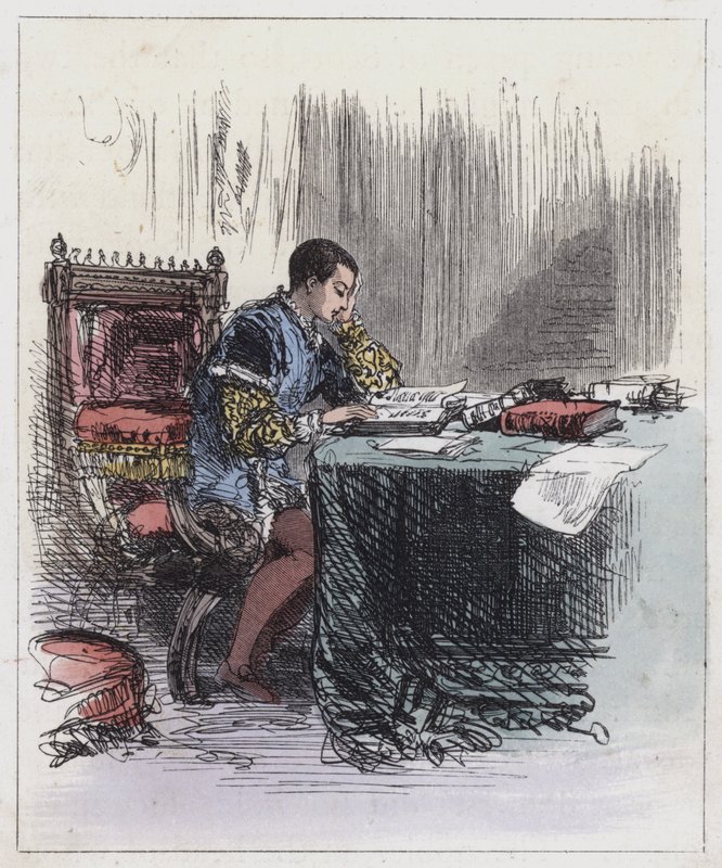 Edward VI, nos seus Estudos (gravura a cores) de English School