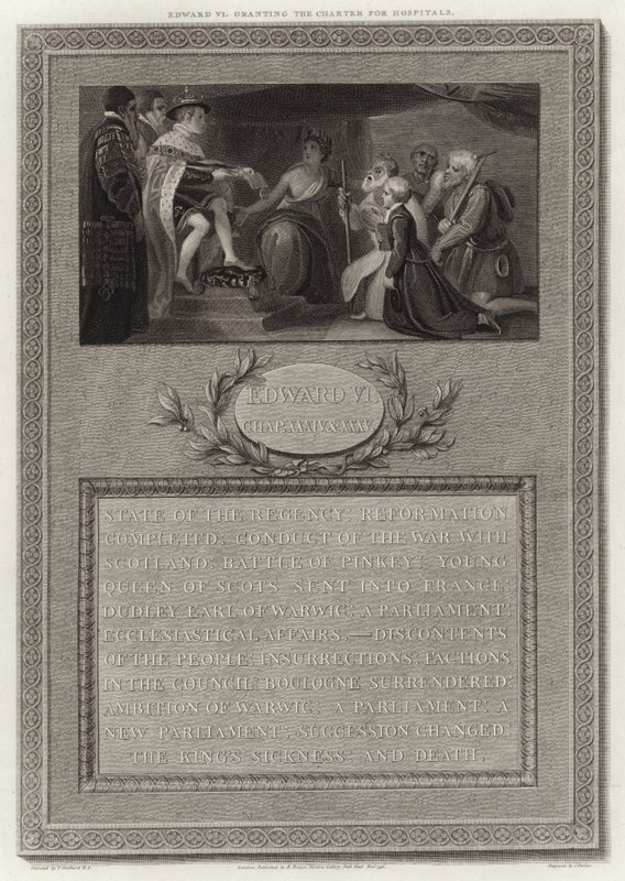Edward VI concedendo a Carta para hospitais de English School
