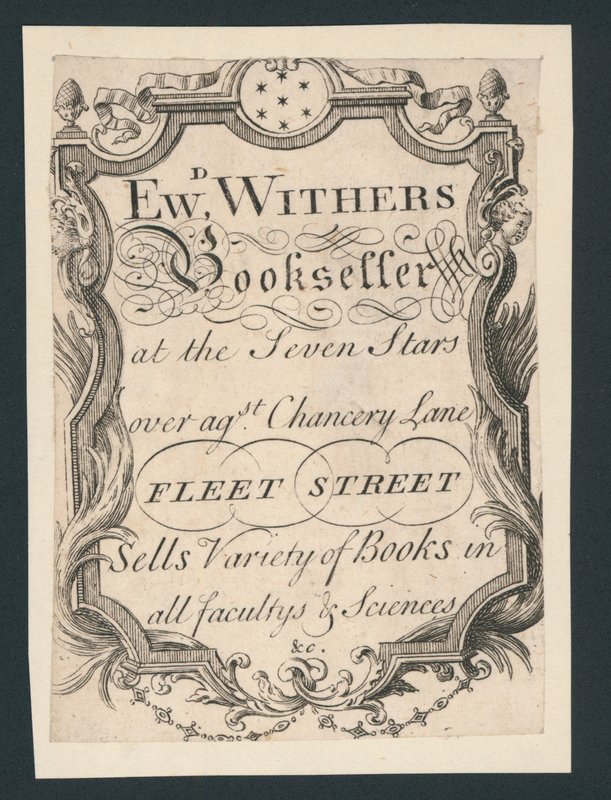 Edward Withers, livreiro, Chancery Lane, Fleet Street, cartão comercial de English School