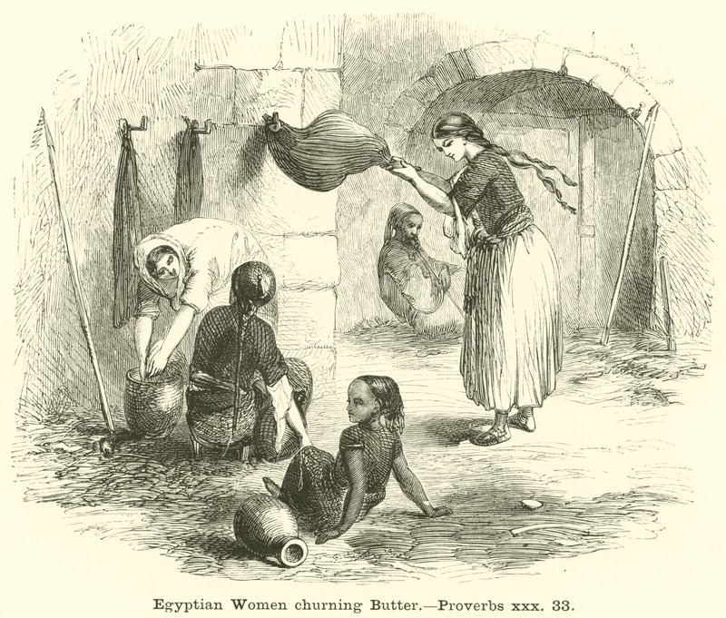 Mulheres egípcias agitando manteiga, Provérbios, xxx, 33 de English School