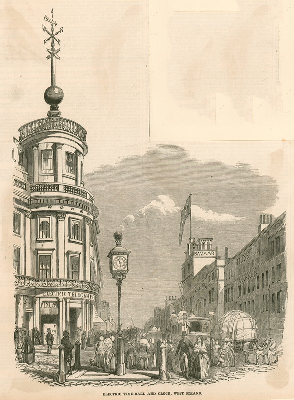 Bola de tempo elétrico e relógio, west Strand, Londres de English School