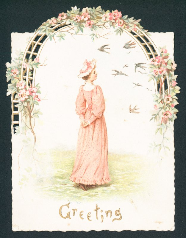 Senhora elegante que está sob a arcada, cartão de de English School