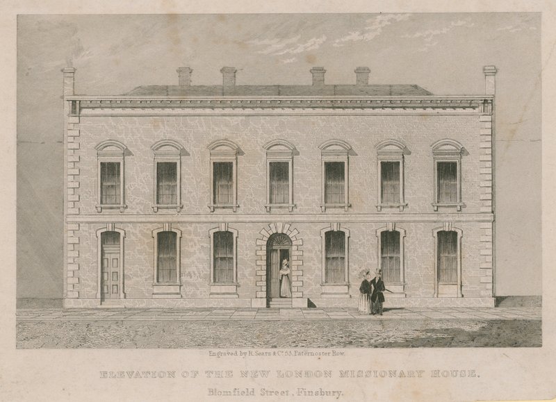 Elevação da nova Casa Missionária de Londres, Blomfield Street, Finsbury de English School