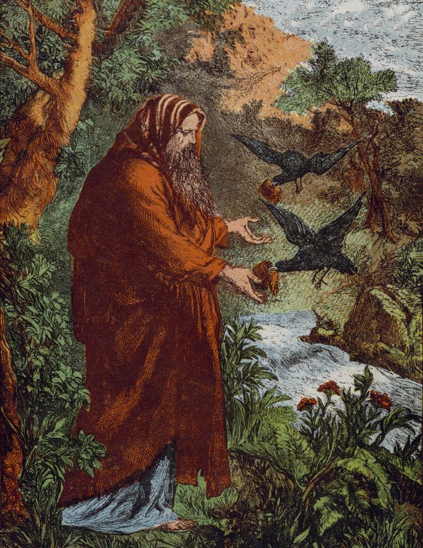 Elijah and the Ravens (gravura colorida) de English School