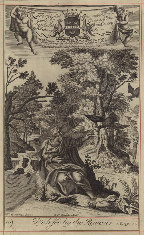 Elijah alimentado pelos Corvos (gravura) de English School