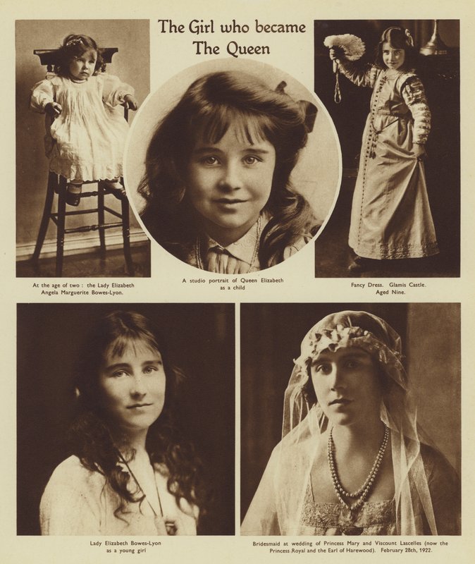 Elizabeth Bowes-Lyon, que se tornou rainha e rainha-mãe (fotografia a preto e branco) de English School