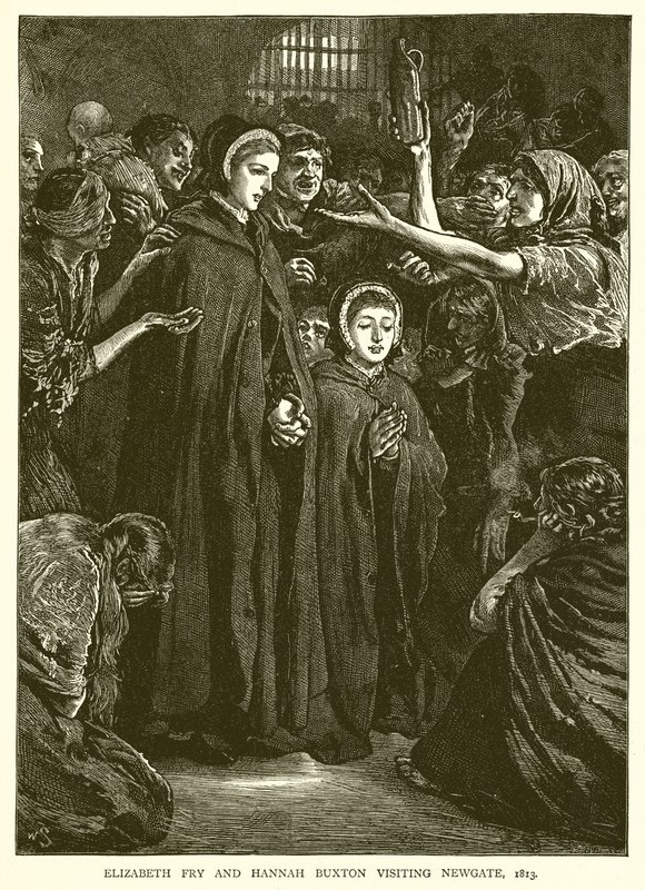 Elizabeth Fry e Hannah Buxton visitando Newgate, 1813 de English School