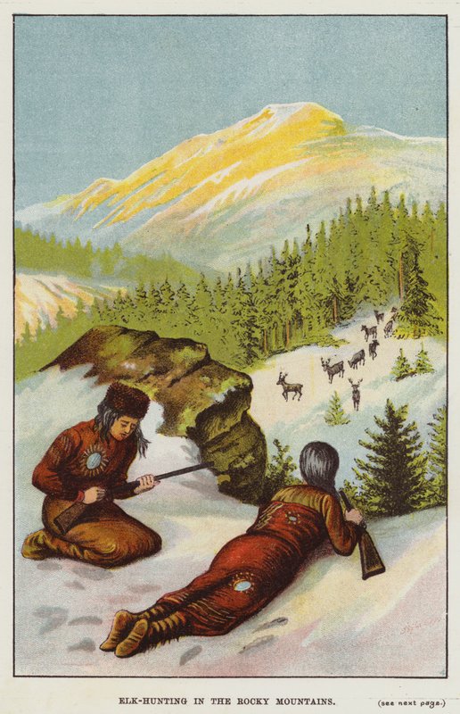 Elk-Hunting in the Rocky Mountains (cor litho) de English School