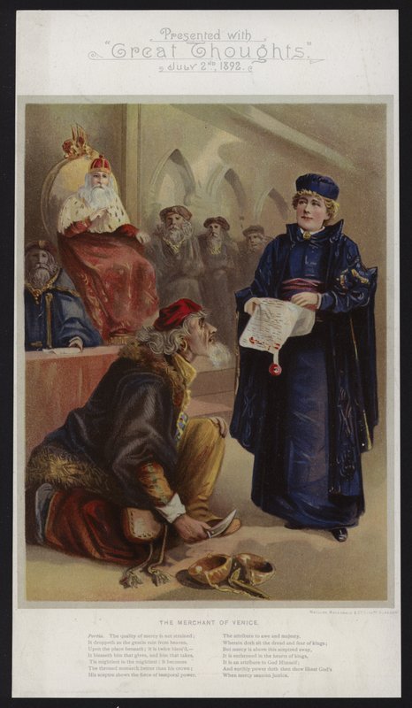 Ellen Terry como Portia em O Mercador de Veneza de English School