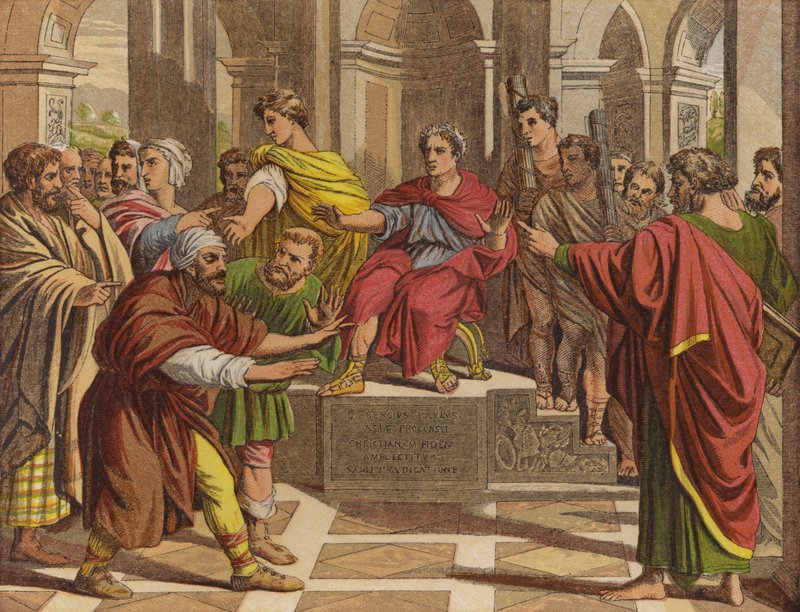 Elymas the Sorcerer struck with Blindness (chromolitho) de English School