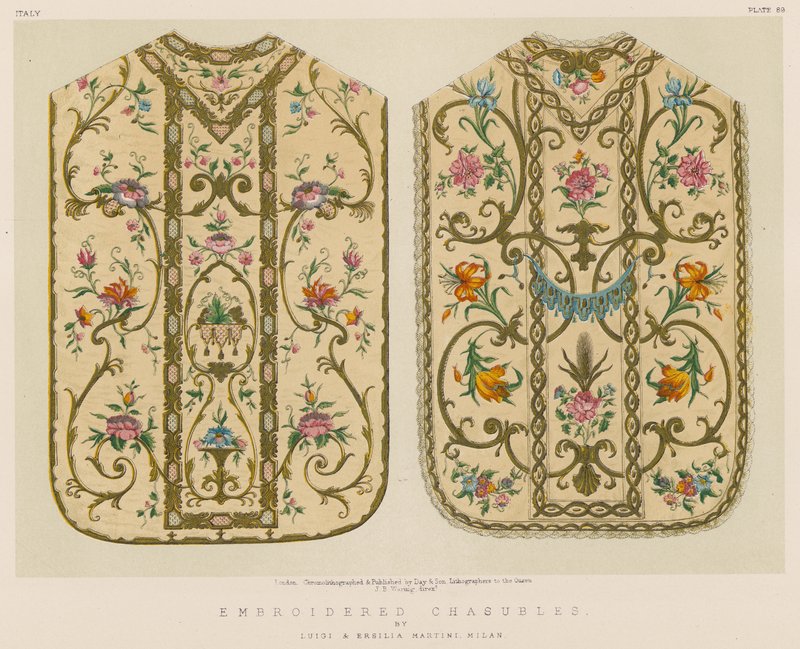Chasubles bordados por Luigi e Ersilia Martini, Milão de English School