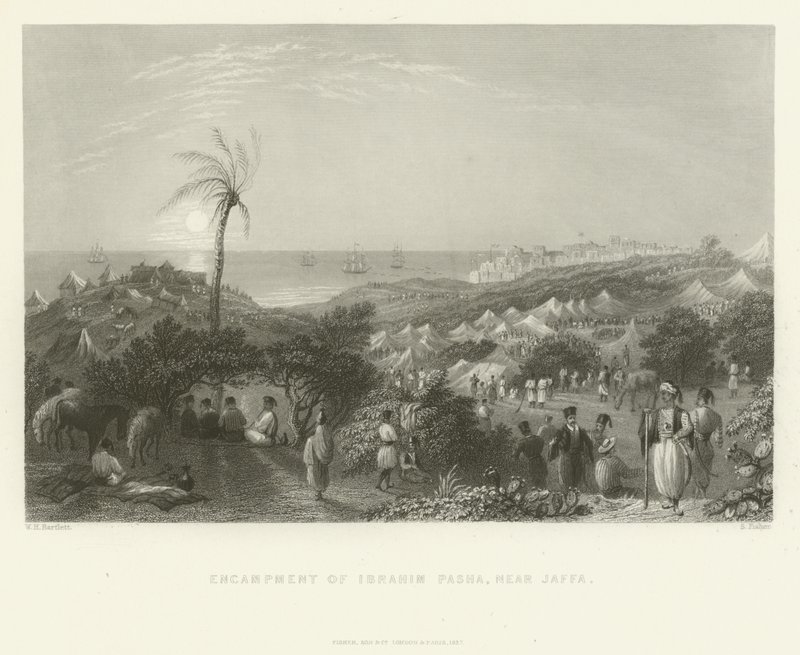 Acampamento de Ibrahim Pasha, perto de Jaffa, 1837 de English School