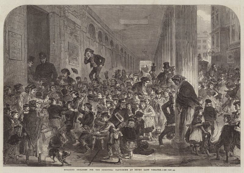 Engajar Crianças para o Pantomima de Natal no Drury Lane Theatre (gravura) de English School