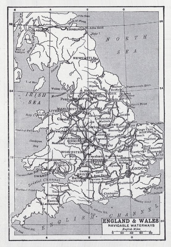 Inglaterra e País de Gales, vias aquáticas navegáveis (litho) de English School