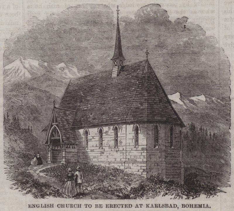Igreja inglesa a ser erguida em Karlsbad, Boémia (gravura) de English School