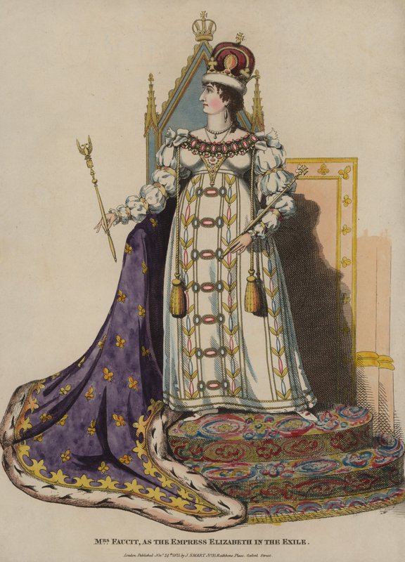 A atriz inglesa Harriet Faucit como a Imperatriz Isabel no Exílio (gravura colorida) de English School