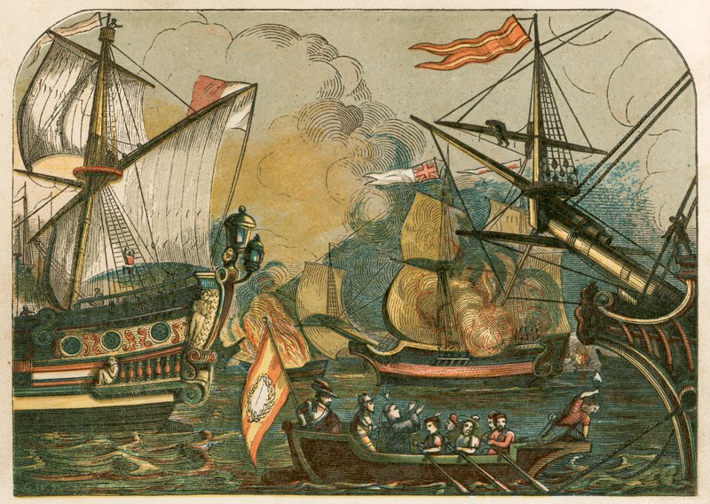 Navios ingleses queimando entre a armada espanhola de English School