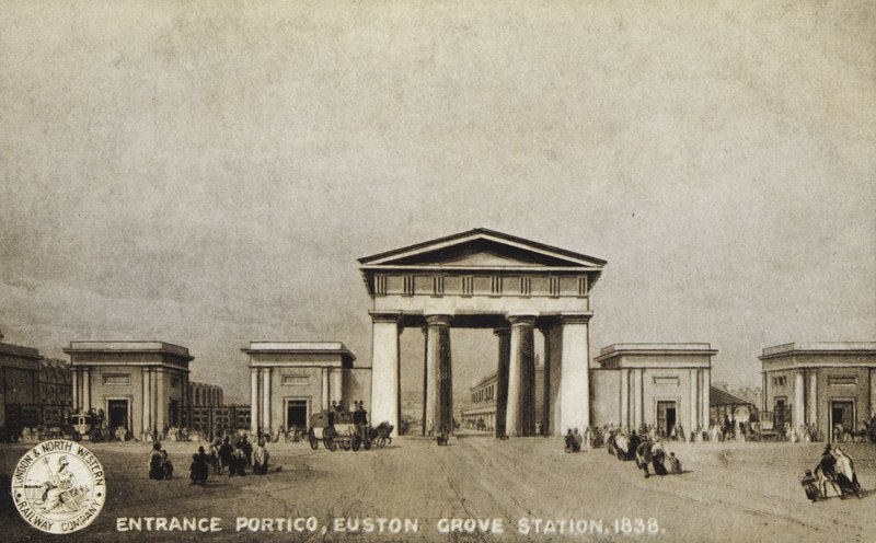 Portico de entrada, Euston Grove Station, 1838 de English School
