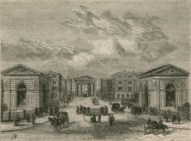 Entrada, para, Euston, estação quadrada de English School