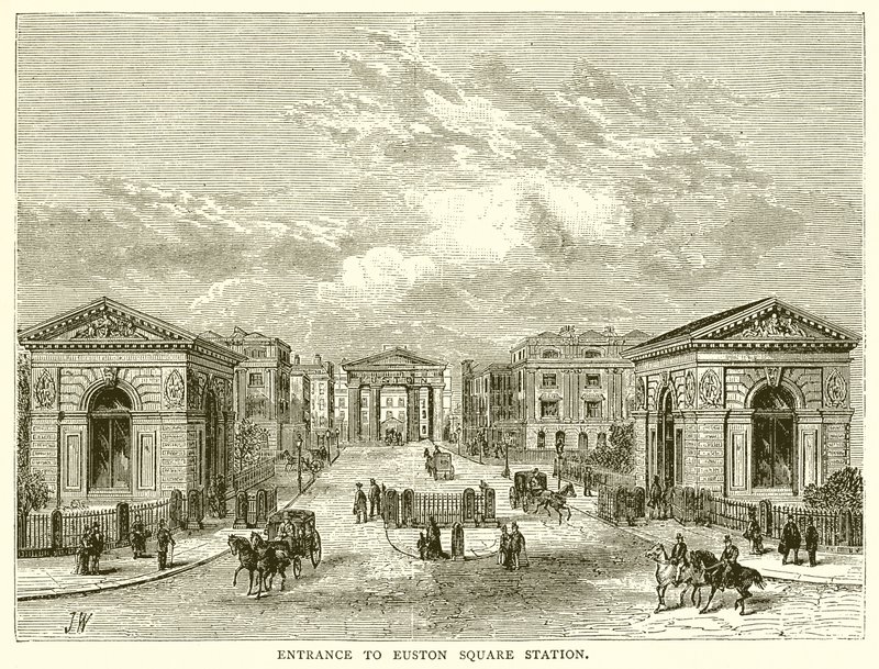 Entrada, para, Euston, estação quadrada de English School