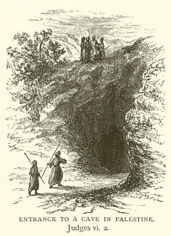 Entrada para uma caverna na Palestina, juízes, vi, 2 (gravura) de English School