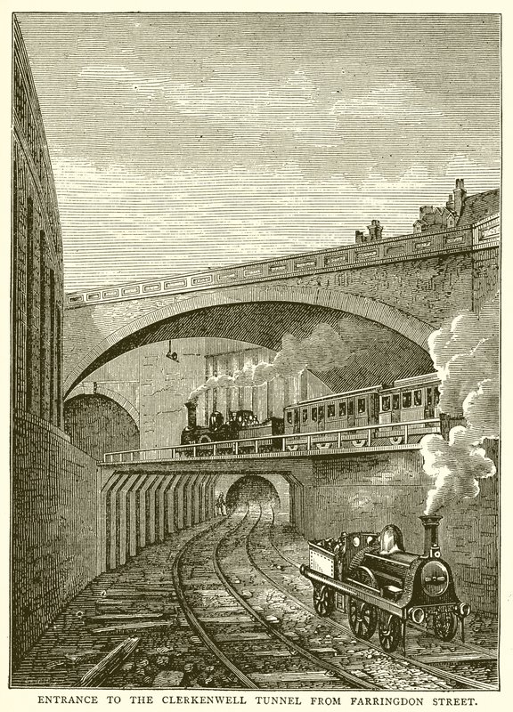 Entrada, para, a, Clerkenwell, túnel, de, Farringdon, rua de English School