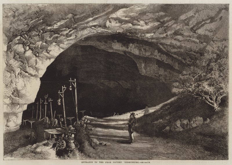 Entrada da Caverna do Pico, Derbyshire (gravura) de English School