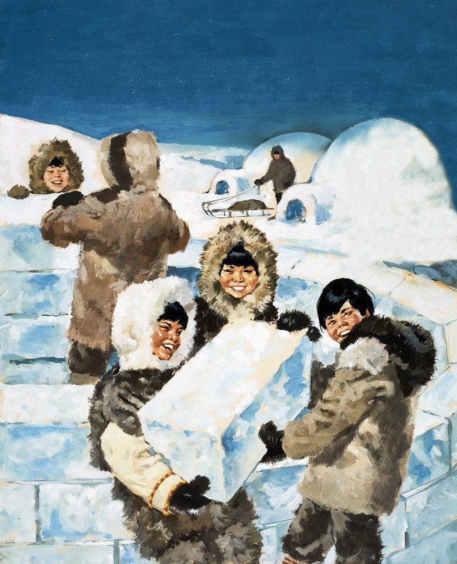 Meninos esquimós construindo um iglu de English School
