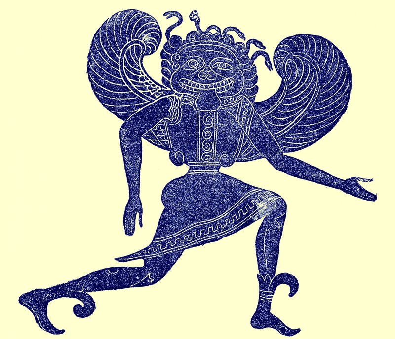 Gorgon etrusco, do Museu de Campana, ilustração da História de Roma por Victor Duruy, publicado em 1884 (imagem digital melhorada) de English School