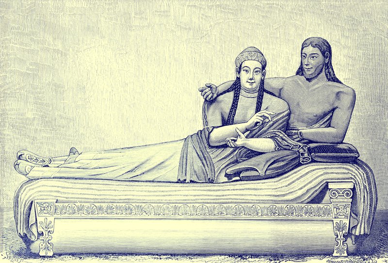 Tumba etrusca, ilustração da História de Roma por Victor Duruy, publicada em 1884 (imagem digitalmente melhorada) de English School