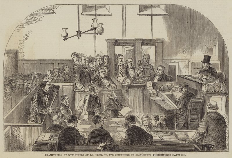 Exame na Bow Street do Dr. Bernard, por conspirar para assassinar o imperador Napoleão de English School