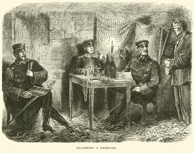 Examinando um desertor, fevereiro de 1871 de English School