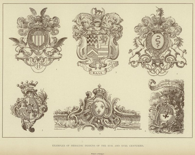 Exemplos de Desenhos Heráldicos dos séculos XVII e XVIII (Litho) de English School
