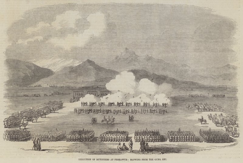 Execução de amotinados em Peshawur, soprando das armas etc. de English School