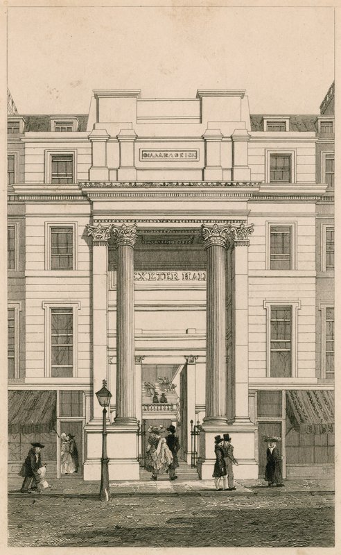 Exeter Hall, Strand, Londres; da revista Gentlemans; prova de English School