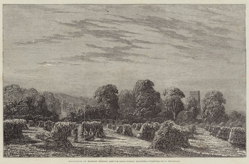 Exposição de Arte Britânica Moderna, um campo de milho, noite (gravura) de English School
