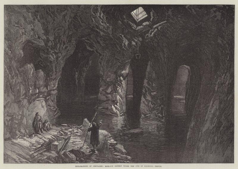 Explorações de Jerusalém, Cisterna de Pedra Cortada sob o Templo de Salomão (gravura) de English School
