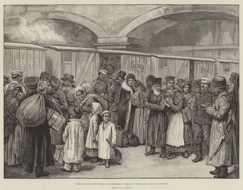 Expulsão de judeus de São Petersburgo, Cena na estação ferroviária do Báltico (gravura) de English School