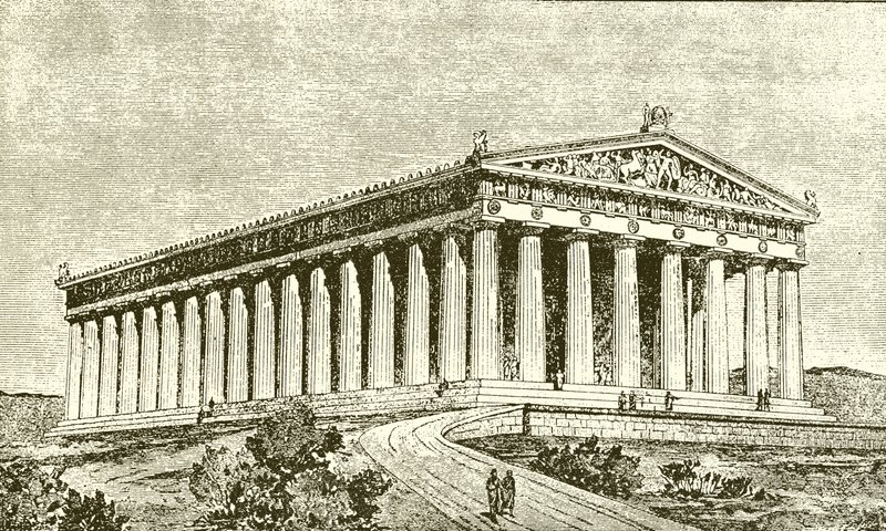 Exterior do Parthenon em Atenas na época de seus construtores de English School