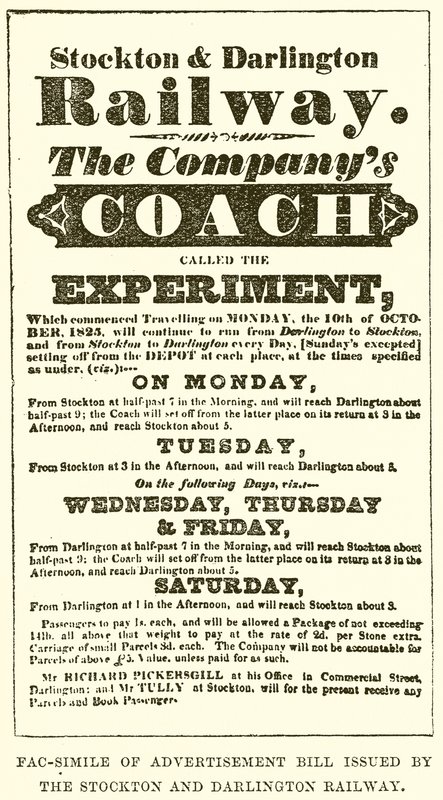 Fac-Simile of Bill publicitário emitido pela Stockton and Darlington Railway de English School