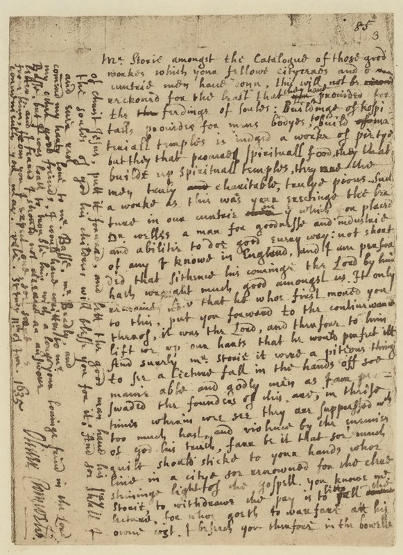 Fac-simile da Carta de Oliver Cromwell ao Sr. Storie, datada de St Ives de English School