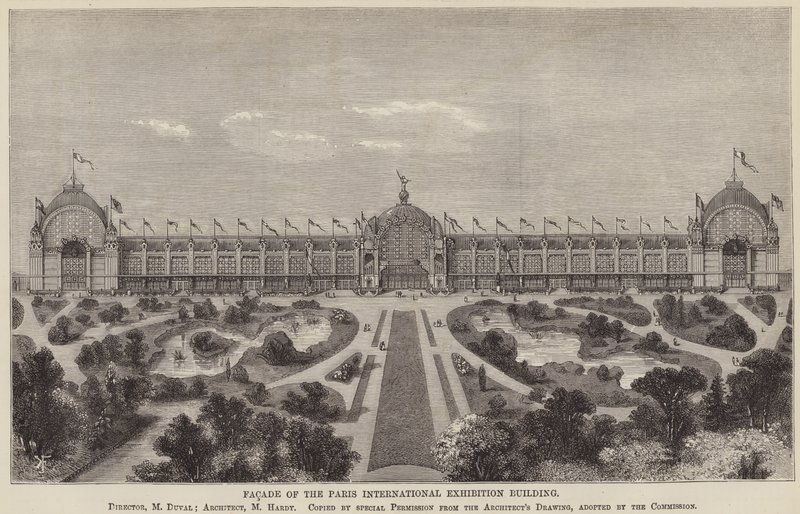 Fachada do Edifício da Exposição Internacional de Paris (gravura) de English School